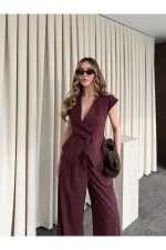Bordo Margot Yelek Pantolon Takım - 308