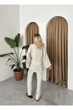 Stone Detailed Side Tie Linen Kimono Set
