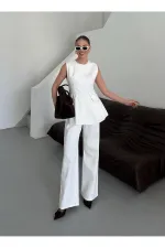 Beyaz Leandra Tasarım Bluz Pantolon Takım