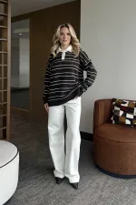 Kahverengi Beyaz Çizgili Kazak -1510