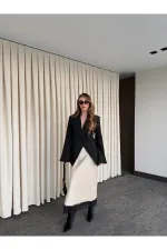 Veste noire croisée à un bouton - 7011