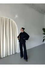 Navy Blue Tie-Up Denim Jacket and Pants Set