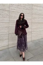 Bordo Bağcıklı Ceket - 9702