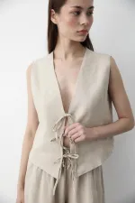 Ensemble 3 pièces en mousseline naturelle avec gilet
