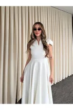 Beyaz Mini V Yaka Elbise - 242480