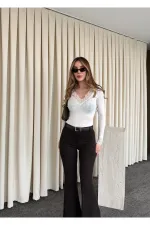 Pantalon marron style espagnol à jambes larges - 1404