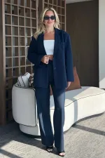 Pantalon bleu marine Idole avec ceinture - 3510