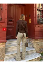 Veste asymétrique marron à ceinture - 3001