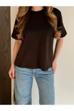 Kahverengi Kısa Kollu Düz Tshirt - 241128
