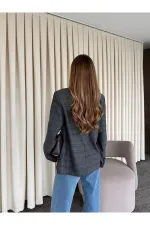 Veste à carreaux anthracite à col mandarin - 4103