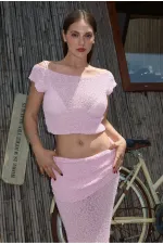 Ensemble deux pièces rose drapé - 7257