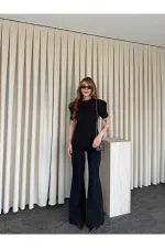 Siyah Balon Kol Düğmeli Ceket Pantolon Takım - 0440