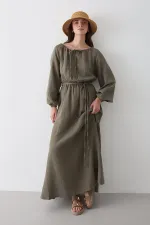 Çağla Bağlama Detaylı Müslin Elbise - 2004