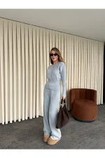 Ensemble en maille grise à boutons-pression - 904