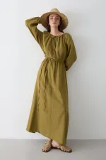 Robe en mousseline kaki avec détail de nœud - 2004