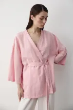 Pembe Iç Kemerli Fakir Kol Kimono - 5383