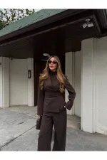 Kahverengi 4 Yan Düğmeli Ceket Pantolon Takım - 202602