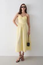 Sarı Bel Detaylı Poplin Elbise - 2001