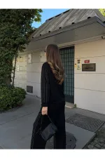 Siyah Taşlı Bluz Pantolon Takım - 0766