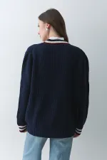 Gilet bleu marine et bordeaux à poches - 241143