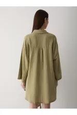 Haki Flam Keten Kimono Gömlek