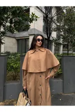 Camel Çıkarılabilir Kapüşon Detaylı Pelerinli Trençkot - 85179