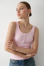 Pembe Önden Düğmeli Atlet - 251001