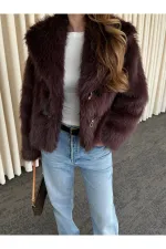 Kahverengi Kürk Mont - 9679