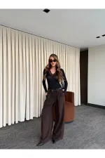 Kahverengi Kemerli Tasarım Pantolon - 251032