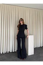 Siyah Balon Kol Düğmeli Ceket Pantolon Takım - 0440