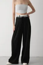 Siyah İp Kemer Detaylı Tasarım Pantolon - 3576