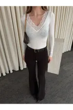 Pantalon marron style espagnol à jambes larges - 1404