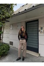 Açık Bej Klasik Düz Kesim Pantolon - 9957