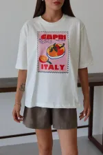 T-shirt blanc imprimé Capri