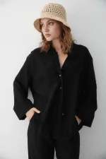 Ensemble chemise et pantalon noir texturé