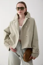 Mint Kapüşonlu Kısa Trençkot - 7003