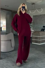 Ensemble col roulé bordeaux en maille côtelée - 4671