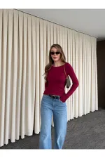 Bordo Bisiklet Yaka Uzun Kollu Body - 0098