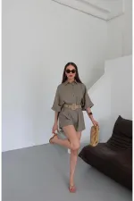 Ensemble chemise et short en paille de vison avec ceinture