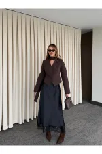 Black Satin Skirt with Lace Hem - 50228 Black Satin Skirt with Lace Hem - 50228