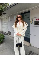 Ekru Pelerin Detaylı Ceket Pantolon Takım - 202604