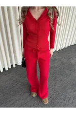 Red Lace Two-Piece Knit Set - 2602