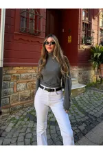 Beyaz İspanyol Paça Jean - 2106