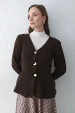 Gilet plissé marron à 3 boutons - 251065