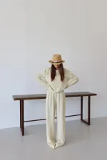 Ensemble chemisier et pantalon jaune Marisol