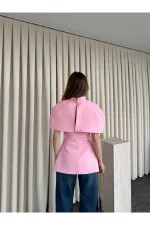 Pembe Pelerinli Straplez Bluz - 1101