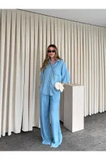 Light Blue Tencel Fabric Shirt and Pants Set - 0926