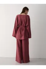 Ensemble chemise et pantalon en coton 100 % à boutons multicolores, coloris tuile