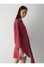 Burgundy Flam Linen Kimono Shirt