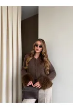 Kahverengi Kolları Kürklü Hırka - 251104